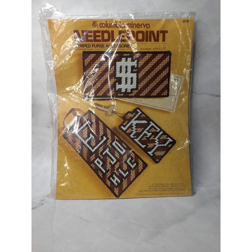 Vintage 70s Columbia Minerva Needlepoint Kit Striped Purse Accessories 8191